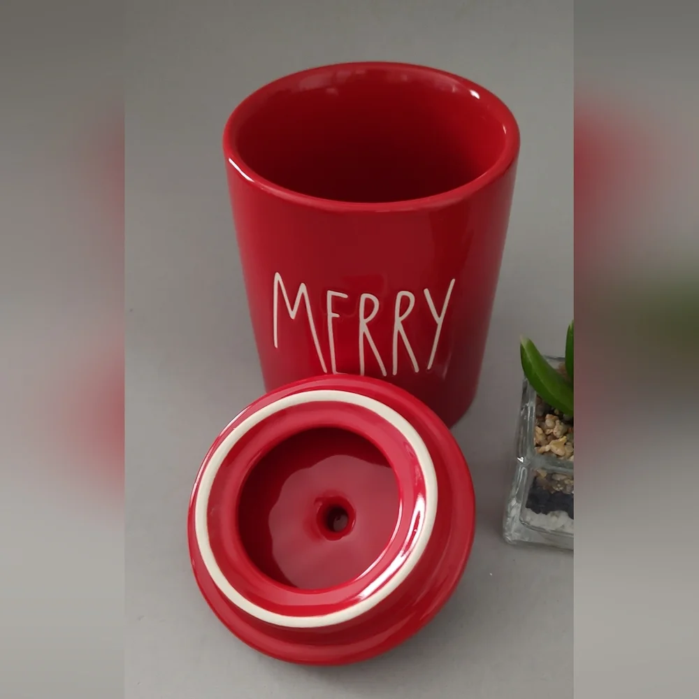 Rae Dunn Canister color red  Merry medium ceramic New